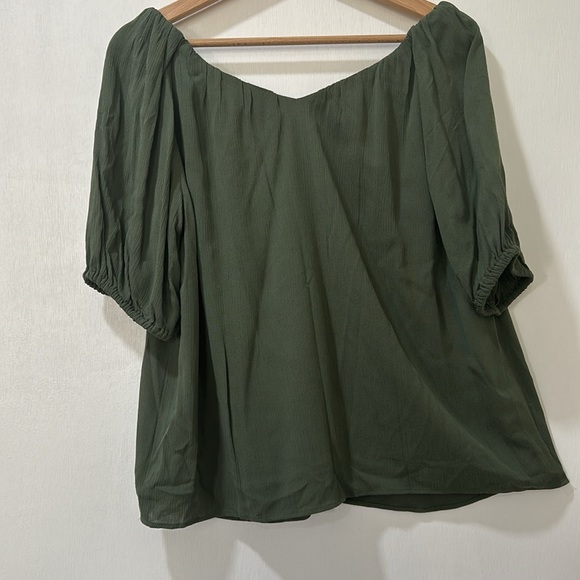 LOFT WOMENS SWEETHEART NECK BLOUSE OLIVE BALLOON SLEEVE Sz MD PETITE NEW - Picture 2 of 8